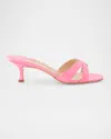 Manolo Blahnik Patent Leather Crisscross Slide Sandals In Pink