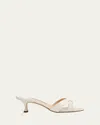 Manolo Blahnik Patent Leather Crisscross Slide Sandals In White