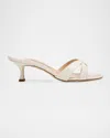 Manolo Blahnik Patent Leather Crisscross Slide Sandals In White