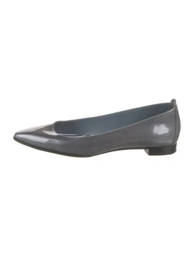 Pre-owned Manolo Blahnik Patent Leather Crystal Embellishments Flats In Gray