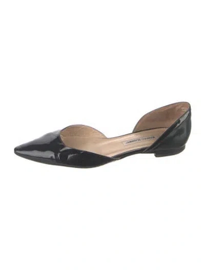 Pre-owned Manolo Blahnik Patent Leather D'orsay Flats In Black