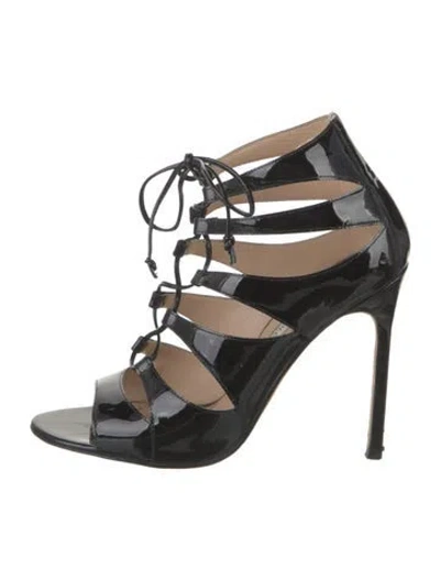 Pre-owned Manolo Blahnik Patent Leather Gladiator Sandals In Black