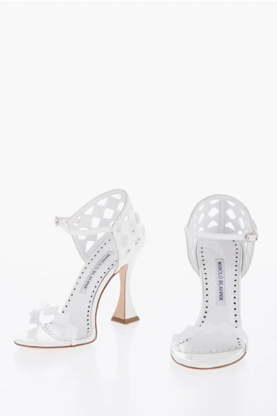 Manolo Blahnik Patent Leather Kalun Ankle-strap Sandals With Cut-out Detail In White