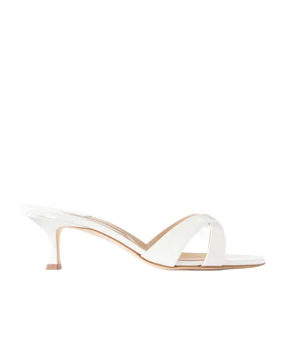 Manolo Blahnik Patent Leather Kitten Heels In White