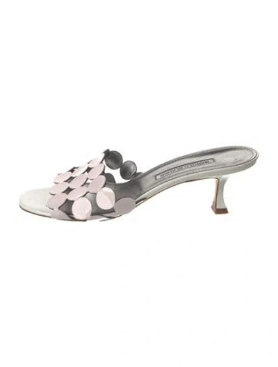 Pre-owned Manolo Blahnik Patent Leather Mules In White