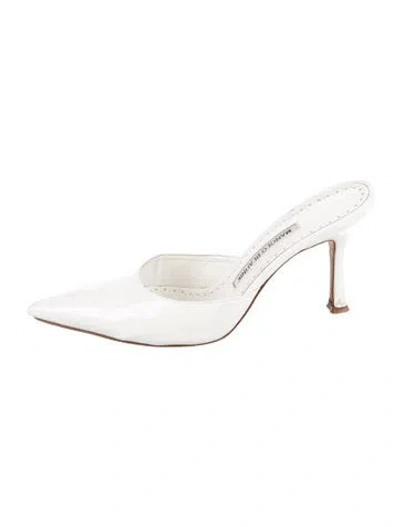 Pre-owned Manolo Blahnik Patent Leather Mules In White