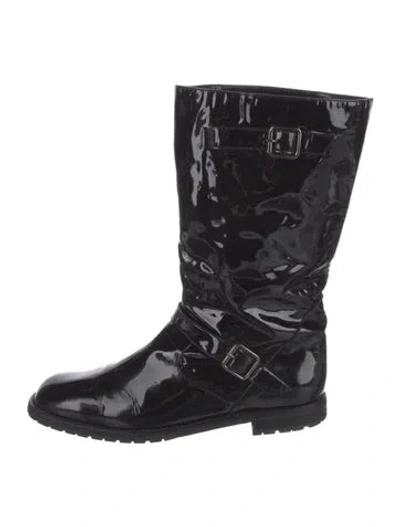 Pre-owned Manolo Blahnik Patent Leather Rain Boots In Black