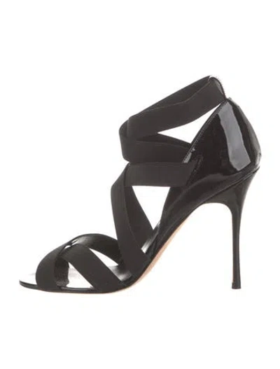 Pre-owned Manolo Blahnik Patent Leather Sandals In Black