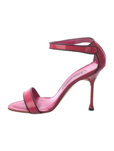 Pre-owned Manolo Blahnik Patent Leather Sandals In Pink/red