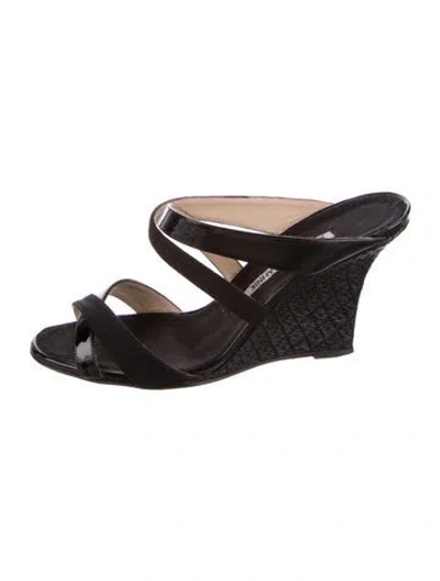 Pre-owned Manolo Blahnik Patent Leather Slides In Black