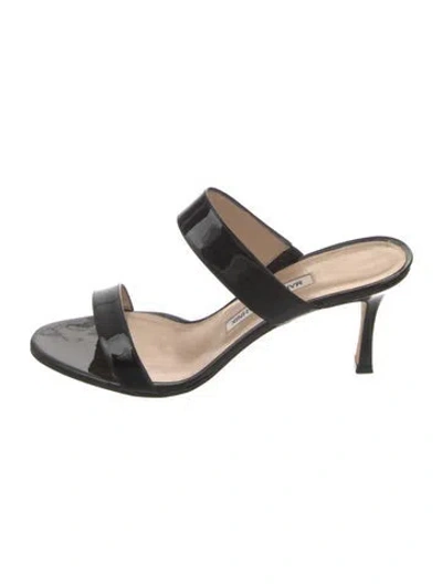 Pre-owned Manolo Blahnik Patent Leather Slides In Black