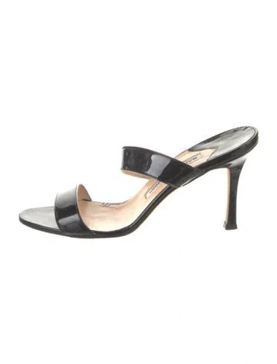 Pre-owned Manolo Blahnik Patent Leather Slides In Black