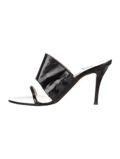 Pre-owned Manolo Blahnik Patent Leather Slides In Black