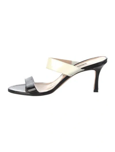Pre-owned Manolo Blahnik Patent Leather Slides In Black
