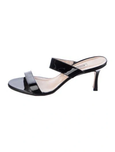 Pre-owned Manolo Blahnik Patent Leather Slides In Black