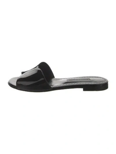 Pre-owned Manolo Blahnik Patent Leather Slides In Black