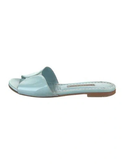 Pre-owned Manolo Blahnik Patent Leather Slides In Blue