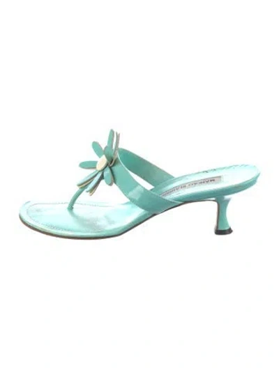 Pre-owned Manolo Blahnik Patent Leather Slides In Green