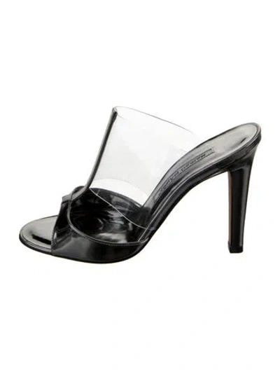 Pre-owned Manolo Blahnik Patent Leather Slides In Grey