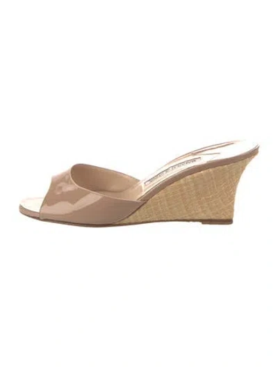 Pre-owned Manolo Blahnik Patent Leather Slides In Neutral