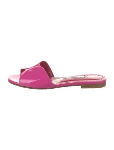Pre-owned Manolo Blahnik Patent Leather Slides In Pink