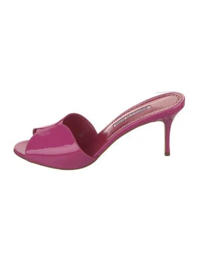 Pre-owned Manolo Blahnik Patent Leather Slides In Pink