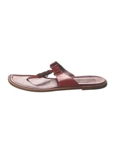 Pre-owned Manolo Blahnik Patent Leather Slides In Red