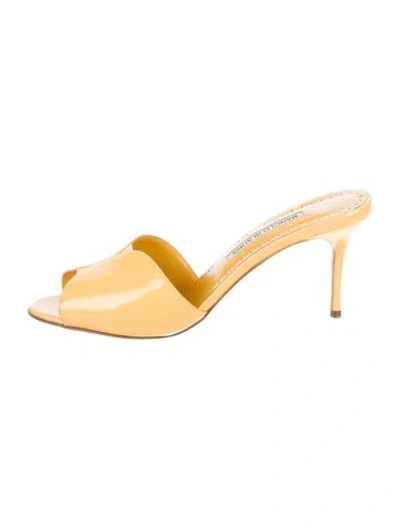 Pre-owned Manolo Blahnik Patent Leather Slides In Yellow
