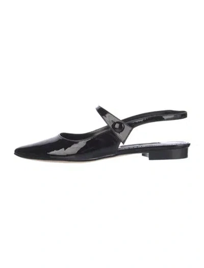 Pre-owned Manolo Blahnik Patent Leather Slingback Flats In Black