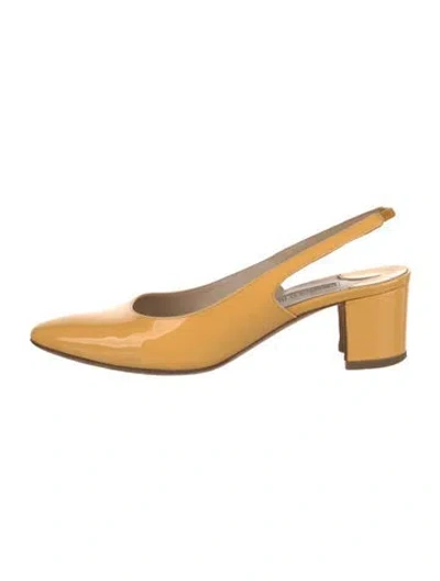 Pre-owned Manolo Blahnik Patent Leather Slingback Flats In Orange