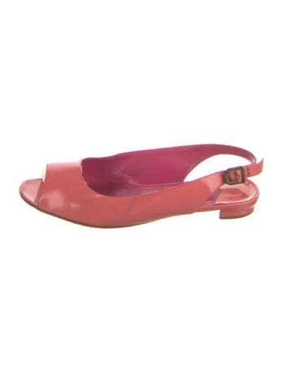 Pre-owned Manolo Blahnik Patent Leather Slingback Flats In Pink