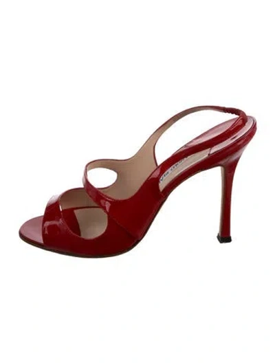 Pre-owned Manolo Blahnik Patent Leather Slingback Pumps In Red