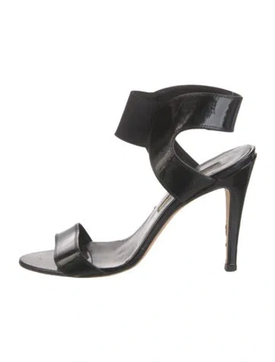 Pre-owned Manolo Blahnik Patent Leather Slingback Sandals In Black