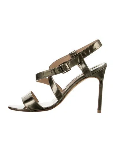 Pre-owned Manolo Blahnik Patent Leather Slingback Sandals In Gold