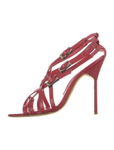 Pre-owned Manolo Blahnik Patent Leather Slingback Sandals In Pink