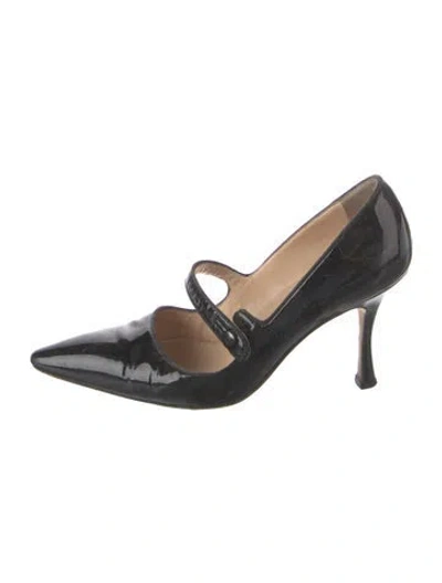 Pre-owned Manolo Blahnik Patent Leather T-strap Pumps In Black
