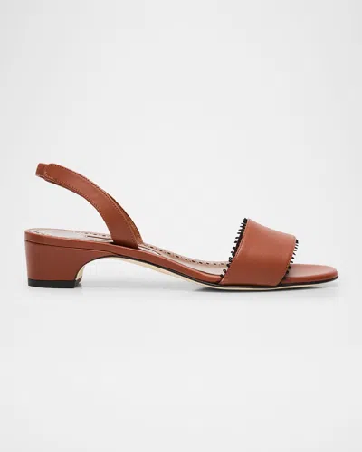 Manolo Blahnik Patobar Leather Slingback Sandals