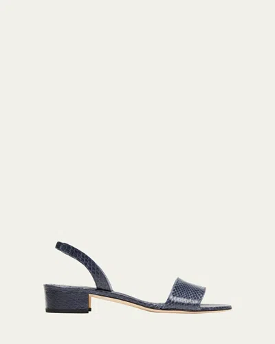 Manolo Blahnik Patopia Snakeskin Slingback Sandals In Navy