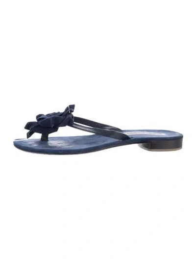 Pre-owned Manolo Blahnik Patricia Suede Flip Flops In Blue