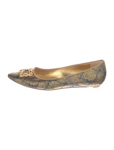 Pre-owned Manolo Blahnik Patterned Ballet Flats In Blue/gold