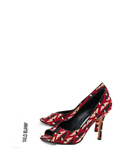 Pre-owned Manolo Blahnik Peep-toe Pumps In Red