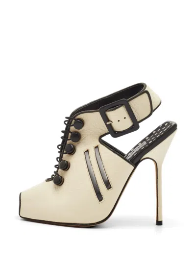 Pre-owned Manolo Blahnik Peep-toe Slingback Sandals In Neutral