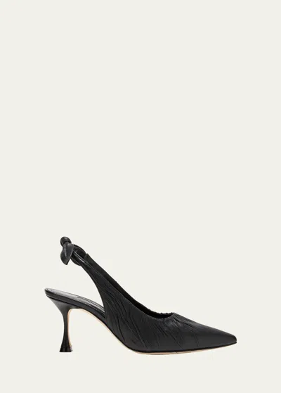 Manolo Blahnik Pelagalo Gala Ruched Bow Slingback Pumps In Blck0015