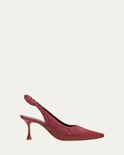 Manolo Blahnik Pelagalo Gala Ruched Bow Slingback Pumps In Dark Red