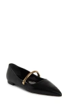Manolo Blahnik Peleona Pointed Toe Mary Jane Flat In Black/ Gold