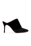 Manolo Blahnik Suede Pelos Mules With Eco-fur Detail 10cm In Black