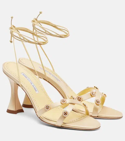 Manolo Blahnik Pelysaka 95 Embellished Satin Sandals