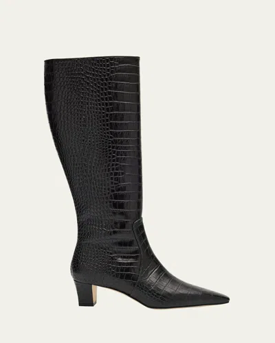 Manolo Blahnik Penelope Croc-effect Calf Leather Knee High Boots In Multi