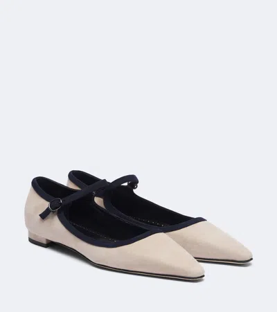 Manolo Blahnik Perdiccamod Suede Ballet Flats In Neutral