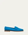Manolo Blahnik Perrita Classic Suede Penny Loafers In Blue